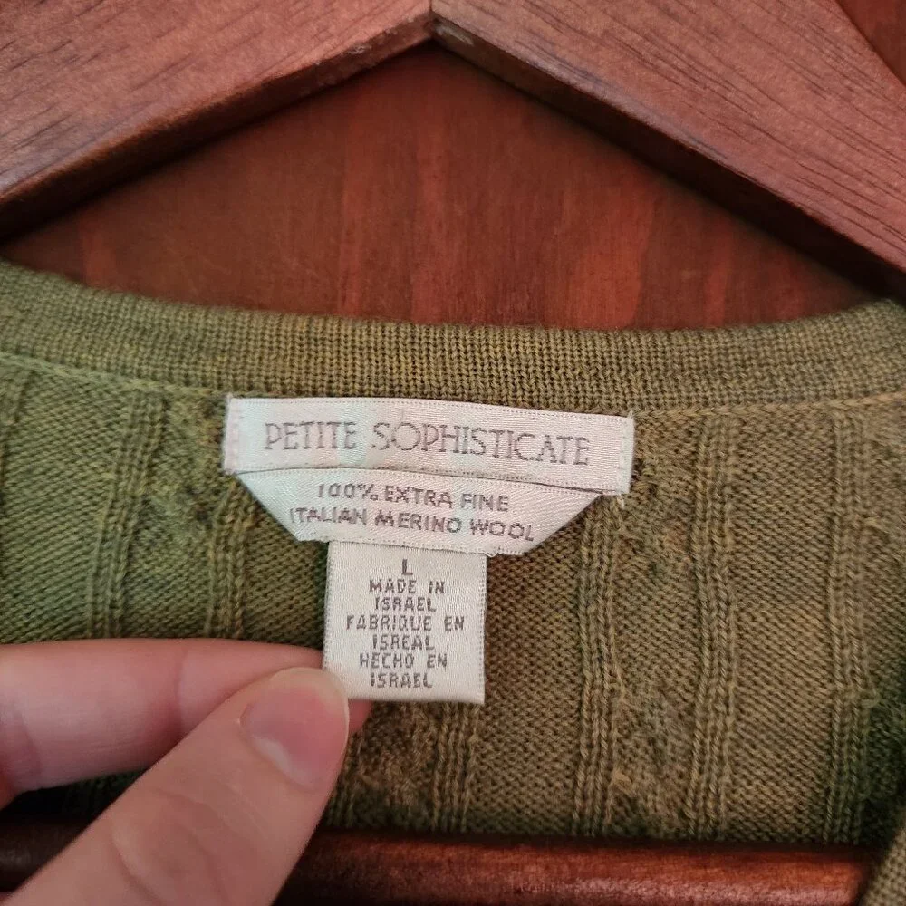 Vintage Petite Sophisticate Merino Wool Green Cardigan - Picture 2 of 7